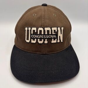Vintage US Open Congressional Golf Block Logo Leather Strapback Trucker Hat
